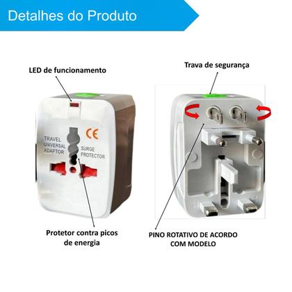 Imagem de Adaptador Tomada Universal Internacional Eua Europa Asia e America 110v/220v