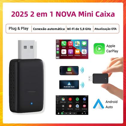 Imagem de Adaptador Universal 2 Em 1 Com Fio E Sem Fio Para Carplay E Android Auto, Mini Box Bluetooth WiFi
