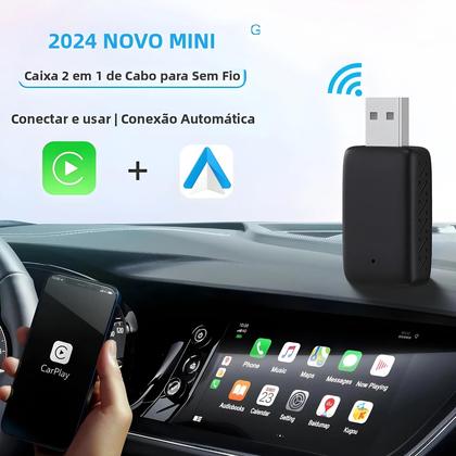 Imagem de Adaptador Universal 2 Em 1 Com Fio E Sem Fio Para Carplay E Android Auto, Mini Box Bluetooth WiFi