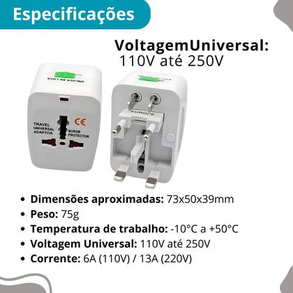 Imagem de Adaptador Universal para Tomadas de Todos os Continentes com Capa