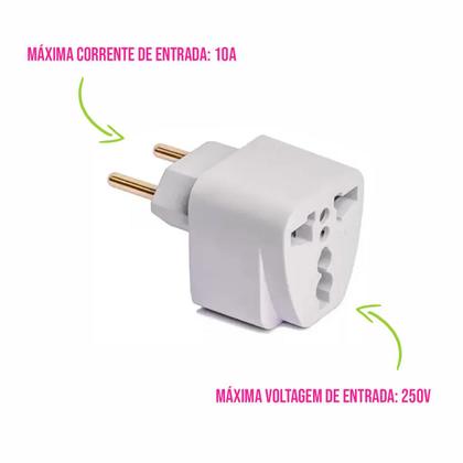Imagem de Adaptador Universal Tomada 2 Pinos Plugue Elétricos 10A Compatibilidade P/ Casa