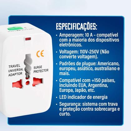 Imagem de Adaptador Universal Tomada com Proteção Contra Picos  Kit com 2 Peças