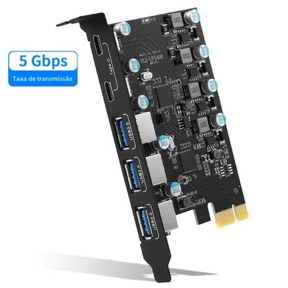 Imagem de Adaptador USB 3.2 Gen1 (5Gbps) - Hub USB-C para PCIE com Multiplicador de Portas USB 3.0