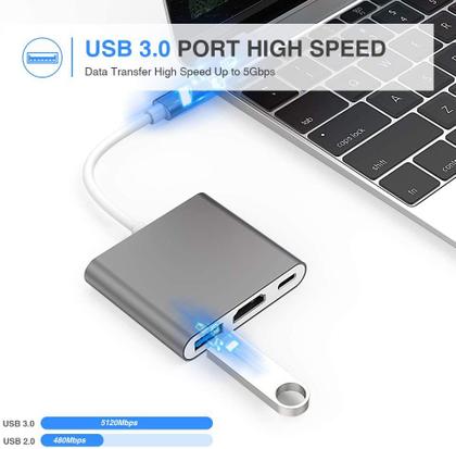 Imagem de Adaptador USB 3 em 1 Multiporta com USB, HDMI e USB-C