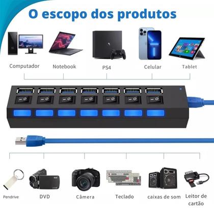 Imagem de Adaptador Usb 7 Portas Computador E Hd Presente Dia Das