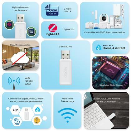 Imagem de Adaptador USB AEOTEC Z-Stick 10 Pro Zigbee 3.0 e Z-Wave 800 Series