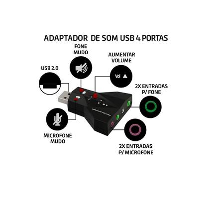 Imagem de Adaptador Usb Áudio 7.1 Microfone Fone Pc Notebook Plug&Play