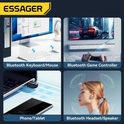 Imagem de Adaptador Usb Bluetooth 5.3 Essager Pc Laptop Fone Dual Note