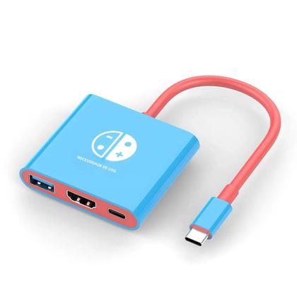 Imagem de Adaptador USB-C Multiporta 3 em 1 - 4K HDMI, Thunderbolt 3 e PD 100W para Nintendo Switch