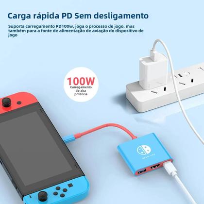 Imagem de Adaptador USB-C Multiporta 3 em 1 - 4K HDMI, Thunderbolt 3 e PD 100W para Nintendo Switch