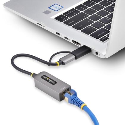 Imagem de Adaptador USB-C para Ethernet StarTech.com com dongle USB-A GbE
