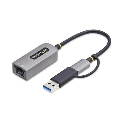 Imagem de Adaptador USB-C para Ethernet StarTech.com com dongle USB-A GbE