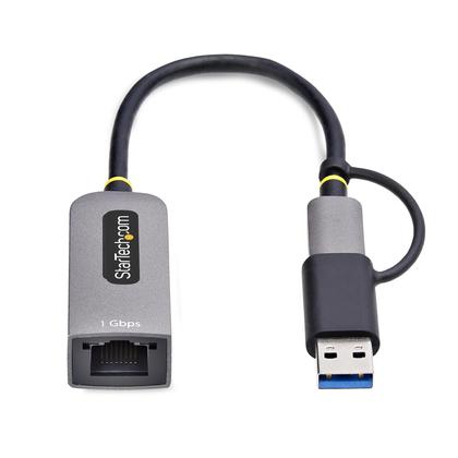 Imagem de Adaptador USB-C para Ethernet StarTech.com com dongle USB-A GbE