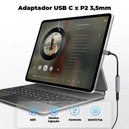 Imagem de Adaptador USB C Para P2 3,5mm Fone Celular Tablet CableTime