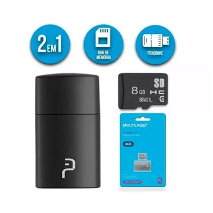 Imagem de Adaptador USB + Cartão de Memória MicroSD 8GB Classe 4 Multilaser MC161