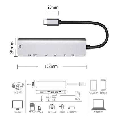 Imagem de Adaptador USB Tipo C Hub 7 Em 1 4K, Leitor de Cartão SD, Micro SD, Cartão TF, USB 2,0, USB C, HDMI, Notebook, Celular