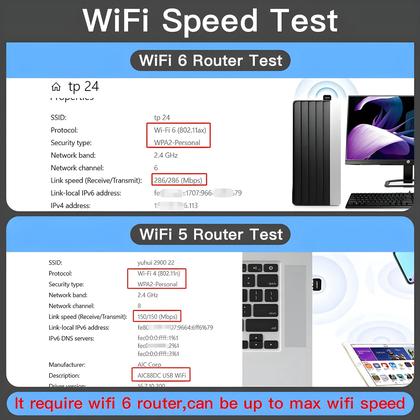 Imagem de Adaptador USB WiFi 6 Fenvi AX286 - Mini Placa de Rede Sem Fio para PC e Laptop (Win7/10/11) - Driver Grátis