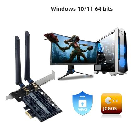 Imagem de Adaptador Wi-Fi 6E Fenvi AX210 - 5374Mbps Tri-Band (2.4G/5G/6GHz) PCIe para PC com Bluetooth - Win10/11