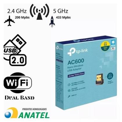 Imagem de Adaptador Wireless TP-Link USB AC600 Archer T2U Nano