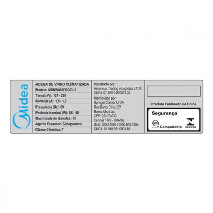 Imagem de Adega Climatizada Midea De Vinho 12 Garrafas com Painel Touch Bivolt