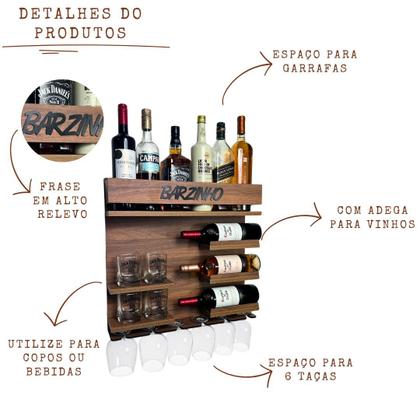 Imagem de Adega De Parede Para Vinhos e Bebidas Frase Barzinho cor Amadeirado 54x51
