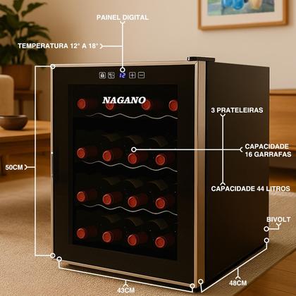 Imagem de Adega de Vinhos Climatizada 16 Garrafas 44 L Display Digital Bivolt