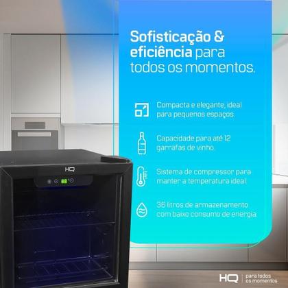 Imagem de Adega de Vinhos Compressor HQ 36 Litros 12 Garrafas Preto HQ-AV12H 127V