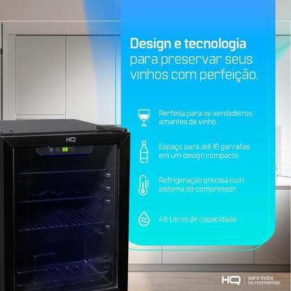 Imagem de Adega De Vinhos Compressor HQ 48 Litros 16 Garrafas Preto HQ-AV16H 220V