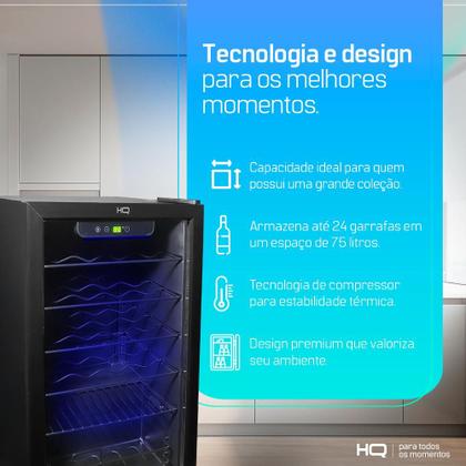 Imagem de Adega de Vinhos Compressor HQ 75 Litros 24 Garrafas Preto HQ-AV24H