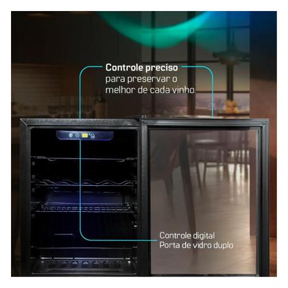 Imagem de Adega de Vinhos HQ 36L com Compressor  12 Garrafas, Porta de Vidro, Controle Digital, 220V