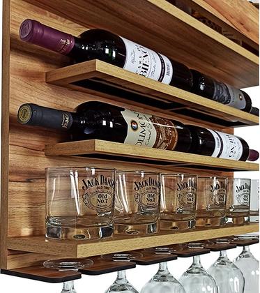 Imagem de Adega e Barzinho de Parede para sala bebidas com porta taças vinho - Barzinho - 60 x 51 - cor Nogueira
