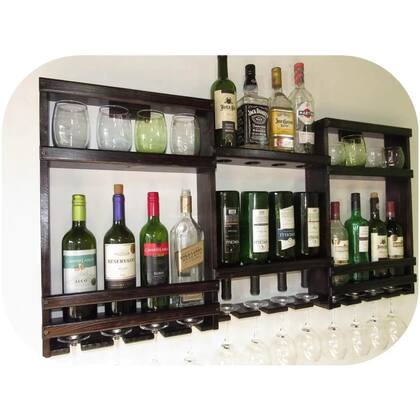 Imagem de Adega Vinho Porta Taça Madeira Rústica Barzinho Parede 120x60