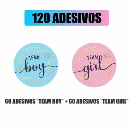 Imagem de Adesivo Chá Revelação Team Girl Boy 120Un Redondo Rosa/ul