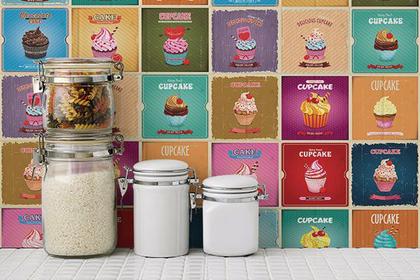 Imagem de Adesivo de Azulejo Cozinha Vintage Cup Cake 10x10 100un