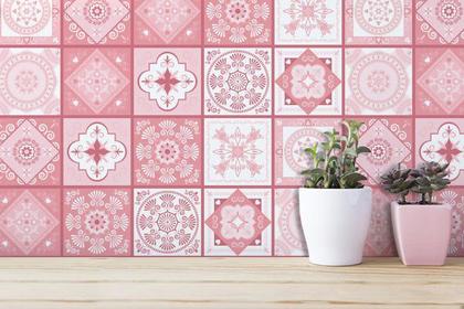 Imagem de Adesivo de Azulejo Hidráulico Rosa 20x20cm 24un