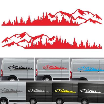 Imagem de Adesivo de carro Wilove Mountain Forest Graphic Vinyl x2 vermelho