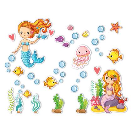 Imagem de Adesivo de Parede 154x119cm Fundo do Mar Sereias para Menina Papel De Parede Decorativo Infantil 
