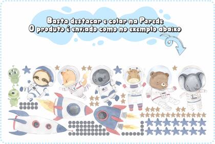 Imagem de Adesivo de parede animais astronautas aquarela foguetes decoração infantil