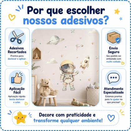 Imagem de Adesivo de Parede Astronauta Aquarela Foguete Estrelas Boho Tons Terrosos Decoração Minimalista
