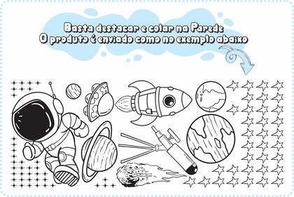 Imagem de adesivo de parede astronauta planetas foguete e luneta preto decoração quarto infantil
