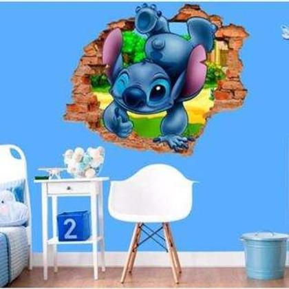 Imagem de Adesivo De Parede Buraco Falso 3D Infantil Stitch