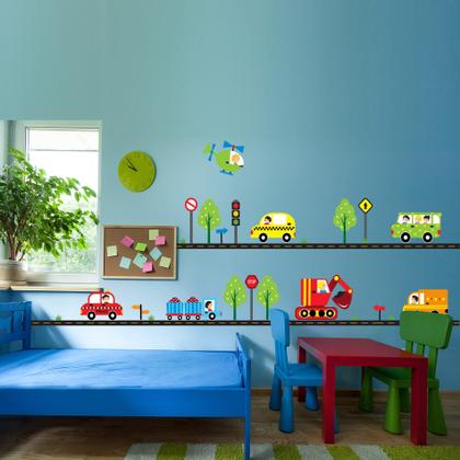 Imagem de Adesivo de Parede Carros na Cidade e Regua Crescimento