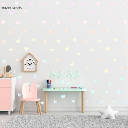 Imagem de Adesivo de Parede Coração e Borboletinhas Aquarela Tons Pastéis Decoração Infantil