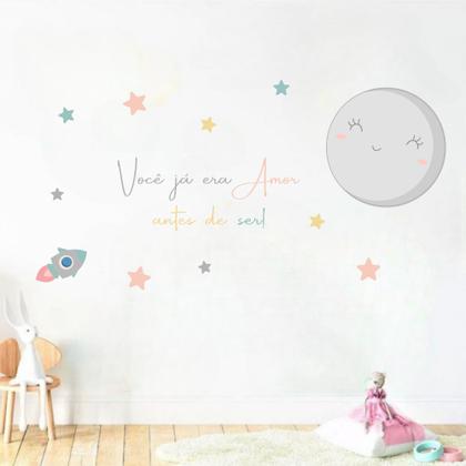 Imagem de Adesivo de Parede Frase Você Ja Era Amor Antes de Ser Com Lua Estrelas