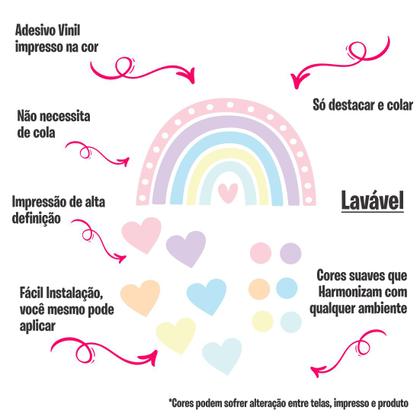 Imagem de Adesivo De Parede Infantil Arco Iris 100 Bolinhas E Corações