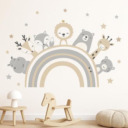 Imagem de Adesivo de Parede Infantil Arco Íris com Animais Autocolante Destacáveis