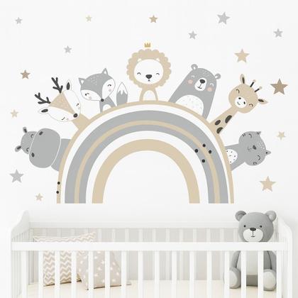 Imagem de Adesivo de Parede Infantil Arco Íris com Animais Autocolante Destacáveis