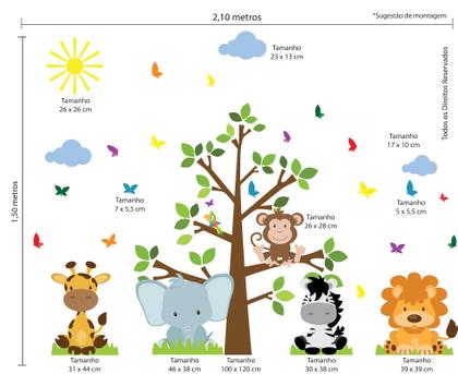 Imagem de Adesivo De Parede Infantil Árvore Safari Com Nuvens Em Azul