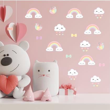 Imagem de Adesivo De Parede Infantil Chuva De Amor Nuvem Menina Bebê Quarto