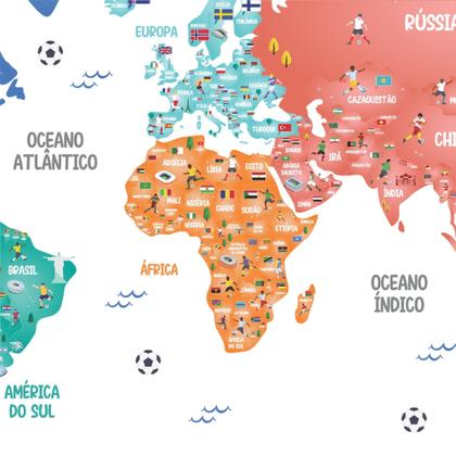 Imagem de Adesivo de Parede Infantil Mapa Mundi Futebol - Copa do Mundo para quarto meninos